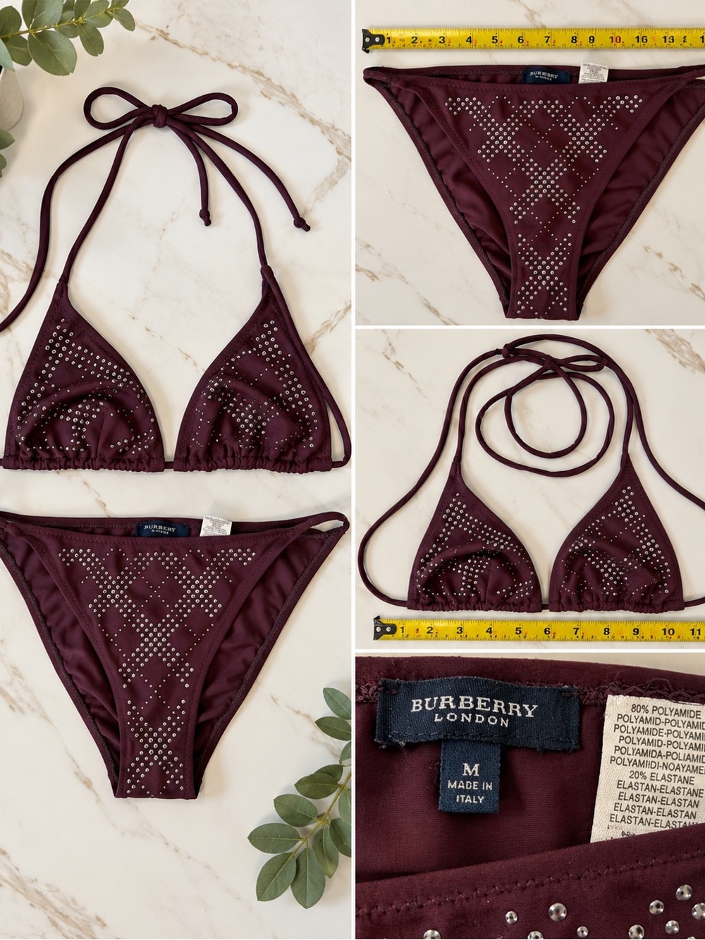 Burberry Burgundy Rhinestone Triangle Bikini Set